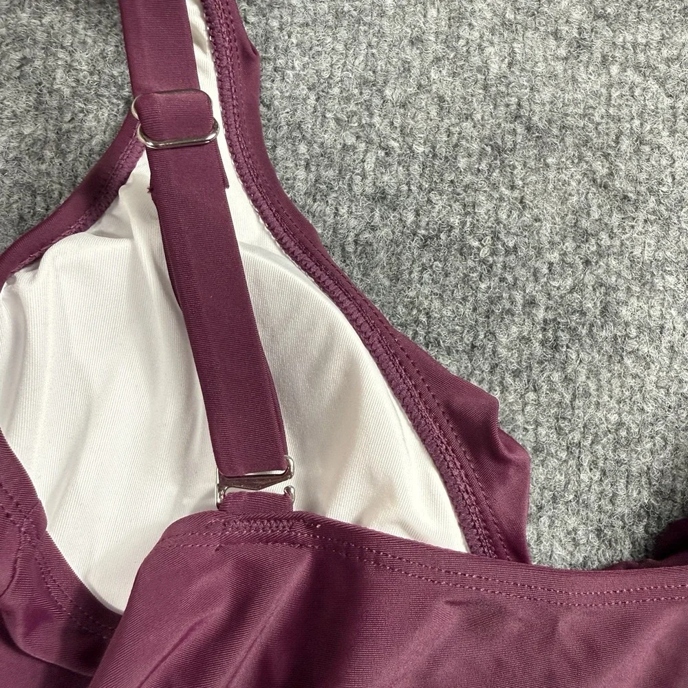 Plum Purple Ruffle One Piece Swimsuit Ruched Tummy‎ Control V-Neck Bathing Suit
